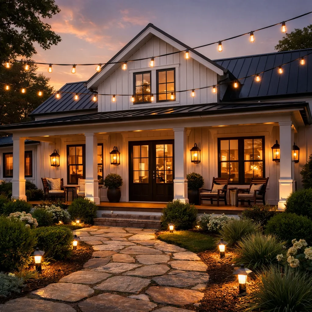 20 Modern Farmhouse Exterior Lighting Ideas