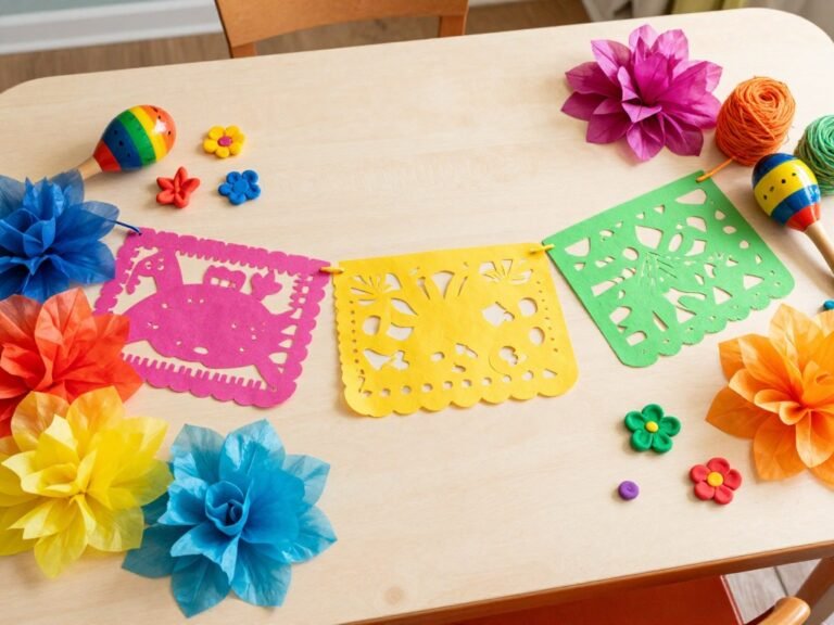 A bright, cheerful flat lay hispanic heritage month crafts for kids